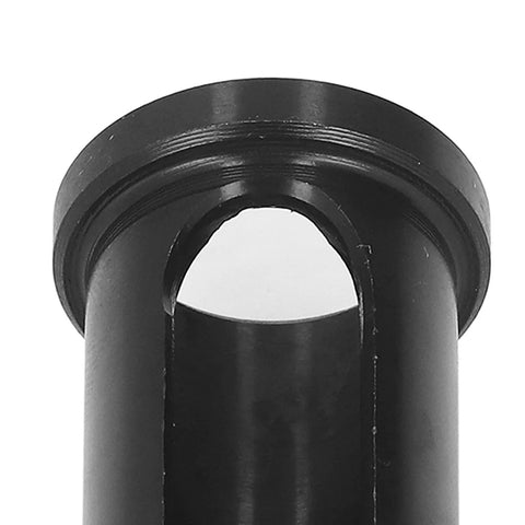 Close-up of black alloy steel CNC lathe reducer sleeve end with threaded outer lip and inner bore