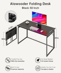 Folding Desk With 31.5 Inch Wood Top For Small Spaces No Assembly Required Compact Home Office Desk with computer and accessories