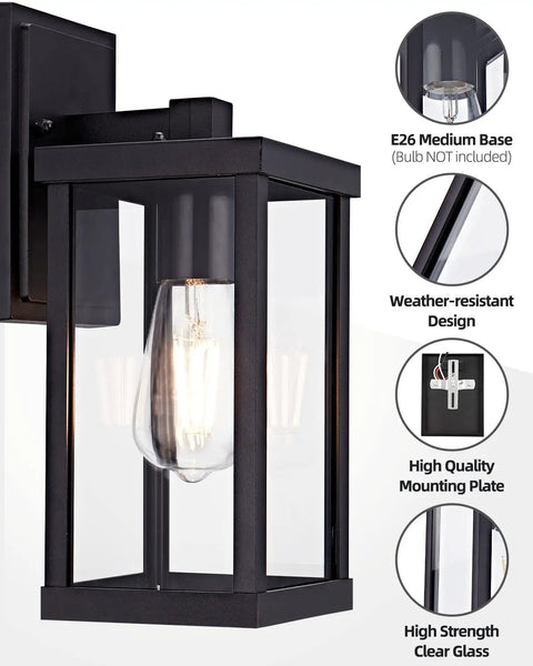 Outdoor Wall Sconce Lantern Built To Last Weatherproof Porch Light With Clear Glass Shade Rustproof Exterior Lighting E26 Socket