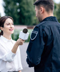 Woman using microphone with 800 Pcs Disposable Microphone Covers Non Woven with Elastic Band Individually Wrapped Mic Covers for KTV
