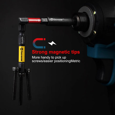 Close-up of 21 Piece Pro Grade Impact Hex Bit Set for Tools with Magnetic Tips in use, showing strong magnetic feature.