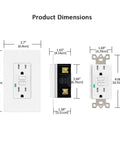 GFCI 15 Amp Weather Resistant Outlet Receptacle With LED Indicator Decorative Wall Plates Screws Included ETL Certified dimensions