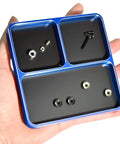 Hand holding Magnetic Screw Organizer Tray for RC Models, Electronics and Phone Repair, 3 Compartment Small Parts Holder