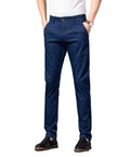 Mens Pinstripe Wrinkle Resistant Dress Pants For Business Lightweight Trousers Slim Fit Tapered Casual Style In Dark Blue