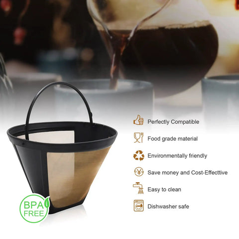 2 Pack Reusable Cone Coffee Filters For Dual Brew Coffee Makers Replacement Number Four Permanent Filter Compatible With Ninja And Cuisinart Machines Easy Cleanup No Mess 8 To 12 Cup Brews