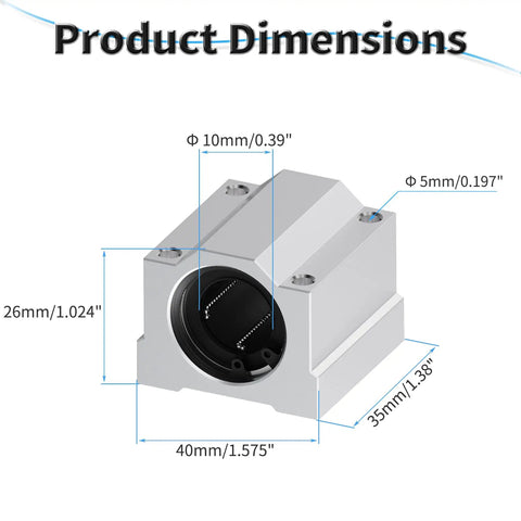 Go-To SCS10UU 4 Pack Linear Ball Bearing Set 10mm ID 35mm Length dimensions diagram