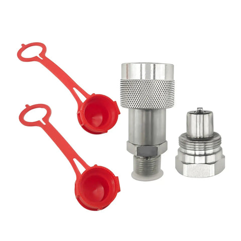 3/8 Inch NPT Hydraulic Quick Connect And Disconnect Coupler Set with 3/8 Inch Body, carbon steel, and dust caps