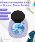 Compact Mini Washing Machine With 10 Point Five Liter Capacity And Foldable Travel Build Featuring Smooth Touch Controls shown with blue lighting.