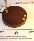 LED Wood Grain Desk Lamp With Wireless Charger And USB Port for home office, touch control buttons on base