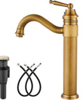 Antique Brass Bathroom Vessel Sink Faucet With Long Reach Single Handle Deck Mounted Mixer Tap For 1 Hole Installation