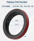 Close-up of 4 Pack Beefed Up Trailer Hub Unitized Oil Seal showing measurements and part numbers
