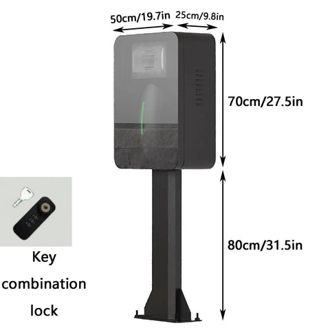 Electric Vehicle Charger Pedestal Stand And Lockable Weatherproof Charging Station Housing dimensions with key lock.
