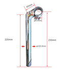Aluminum Gooseneck Bike Stem For 22.2mm Fork Tubes And 25.4mm Handlebar Clamp, Length Options 220mm, Rise 30 Degrees, Silver