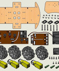 DIY 4WD RC Car STEM Kit components including mecanum wheels