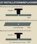 Instruction diagram for installing 25mm brass drawer knobs on doors, illustrating hole measurement and screw installation steps.