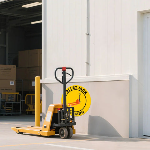 5 Pack Pallet Jack Parking Signs Self Adhesive Vinyl Floor Signs 24 By 24 Inches Anti Slip Waterproof Safety Signage installed