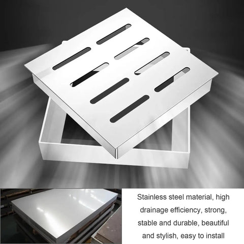 Heavy Hitting Stainless Steel Drain Grate Cover For Bathroom Shower And Outdoor Yard Driveway Rust Resistant Catch Basin Channel Tile 60 By 60 By 3 Cm Quick Install No Mess top view showcasing drainage slits and sleek design