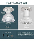 Image showing size comparison of GU5.3 and GU10 LED bulbs for MR16 Dimmable LED Bulbs With GU5.3 Bi-Pin Base, 6.5W, 70W Equivalent.