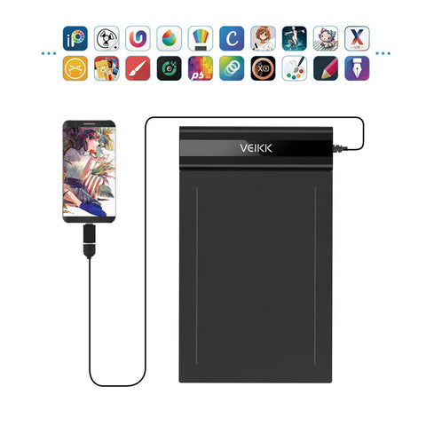 Hella Smooth 6x4 Inch Portable Graphics Drawing Tablet For Sketching And Osu Grinding With Built In Usb Cord Seamless Digital Signing Stylus Pad PC Mac Creative Tool connected to a smartphone.
