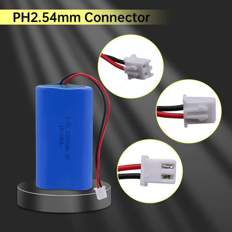 Beefy 5200mAh 3.7V Lithium Rechargeable Battery Pack With JST 2 Pin Connector showcasing PH2.54mm connector details