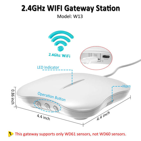 Smart WiFi Water Leak Detector For Home With Real Time App Alerts 2 4GHz Gateway And Six Sensors Keeps Your Phone In The Loop With Tuya App On iOS And Android, 4.4 inch white gateway