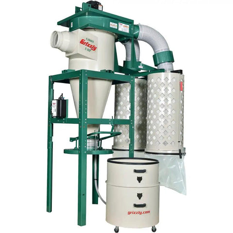 Heavy Duty 5 HP 3 Phase Cyclone Dust Collector With 55 Gallon Steel Drum And 215 Sq Ft Filter Surface For Industrial Woodworking And Rugged Construction