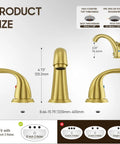 Brushed Gold Widespread 8 Inch 2-Handle Bathroom Faucet With 3-Hole Setup And Metal Pop Up Drain Assembly Low Arc Sink Faucet