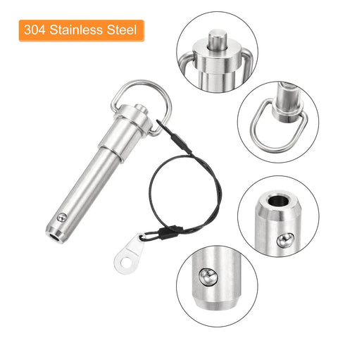 Tough As Nails Quick Release Pins 2 Pack Half Inch By 1 5 Inch Push Button Ball Locking Hardware 304 Stainless Steel Ring Handle Fasteners With Anti Lost Lanyard For Marine Boat Bimini Top Audio Rack Setup