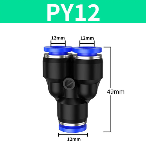 Pneumatic Fittings Quick Connect Push In Hose Adapters Pack 50Pcs Must Have All In One Kit Includes 4mm To 16mm Plastic PY12 Color Assorted Sizes For Air And Water Tube Connectors, PY12 12mm fitting