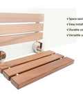 Premium Burmese Teak Folding Shower Seat Bench Wall Mounted With Brushed Finish, Solid Teak Wood With Stainless Steel Bars, 330 Lb Capacity
