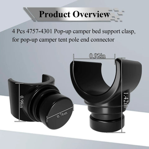 4 Pcs 4757 4301 Pop Up Camper Bed Support Clasp Kit dimensions for tent poles shown