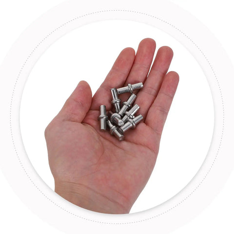 Stainless Steel Cabinet Door Spring Pin Replacement Kit 20 Pcs Spring Loaded Pins With Enhanced Grip And Anti Sag No Tool Needed Install For Home Kitchen Cabinets And Furniture Repair, shown in hand