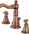 American Patriot Widespread Bathroom Faucet With Brass Pop Up In Antique Copper Finish, Solid Brass Construction, Deck Mount