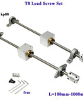 Heavy Duty T8 Lead Screw Rod Kit For 3D Printers With 2mm Pitch And 100 To 1000mm Lengths, lead screws with KP08 and KF108 mounts
