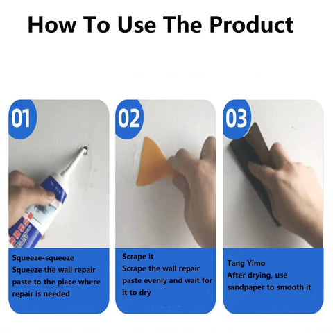3 In 1 Wall Repair Kit Spackle Paste With Scraper For Quick Hole And Crack Fix On Drywall Waterproof Mending Agent guide image