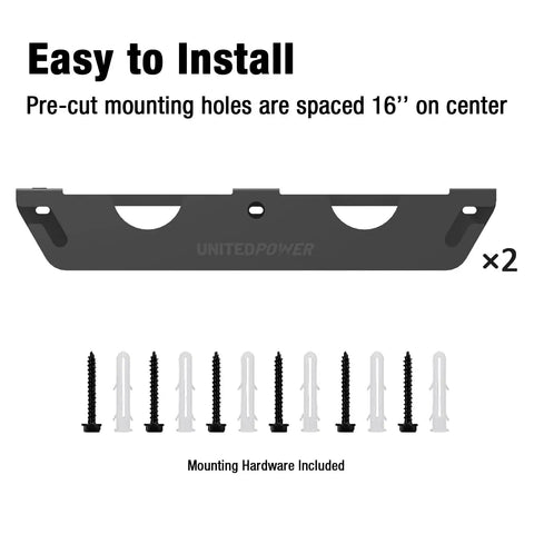 4 Bay Angle Grinder Holder Rack With Cord Hanger Wall Mount For Grinders And Polishers Space Saving Garage Shop Gear Organizer shown with mounting hardware.