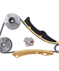 Get Your Hyundai Or Kia Motor Running Like New With This Heavy Duty Timing Chain Kit Including Tensioner Guide VVT Gears, featuring gears, chains, and guides.