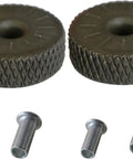 Top Shelf Lighter Flint Wheel And Rivet Screw Replacement Kit For Oil And Zippo Style Lighters with two steel wheels and four rivets.
