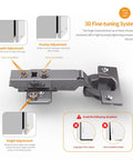 3D adjustment guide for Frameless Full Overlay Soft Close Concealed Cabinet Hinges 20 Pack Black Titanium Plated