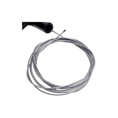 Close-up of the aluminum alloy cable from a 2Pcs Bicycle Twist Grip Gear Shifter Handle Set For Mountain Bikes, 18 21 Speed Derailleur.