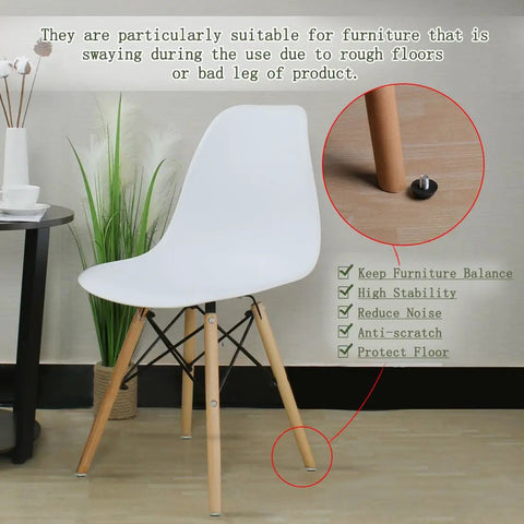 Chair with wooden legs using M8 X 1.25 furniture leveling feet adjustable glide levelers, preventing scratches on floor