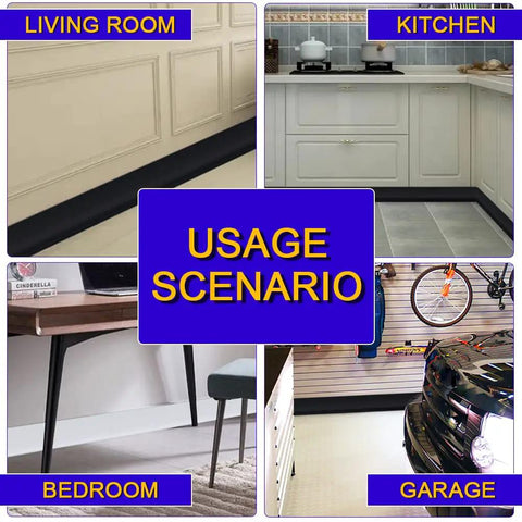 Flexible PVC Baseboard Molding Trim in living room, kitchen, bedroom, and garage. 4 Inch Wide With 1 Inch Crease, 19.68 Feet Long White Wall Base Cover for Corner Gaps, Durable No Brainer Install, Crease Design for Modern Home Renovation