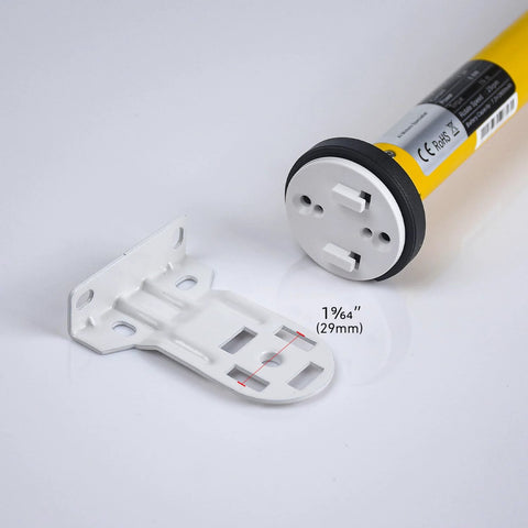 White Rollerhouses adapter plates (2-pack) for electric blind motors; compatible with Rollease Skyline and R-Series brackets.