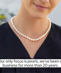 Woman wearing Japanese Akoya Pearl Pendant Necklace For Women, 8.5-9mm White Cultured Pearl AA+ Grade, 14K Yellow Gold, 18 Inch Chain