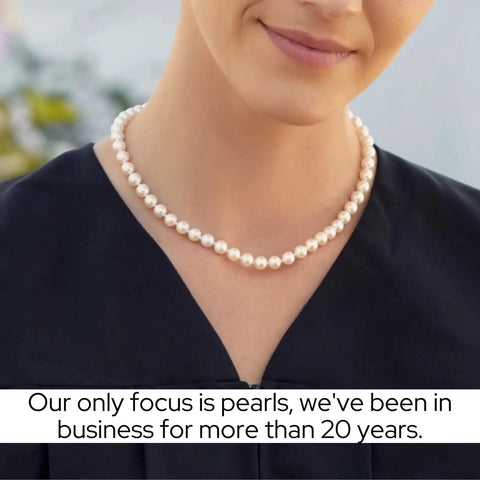 Woman wearing Japanese Akoya Pearl Pendant Necklace For Women, 8.5-9mm White Cultured Pearl AA+ Grade, 14K Yellow Gold, 18 Inch Chain