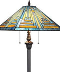 Cool Blue Stained Glass Tiffany Floor Lamp With Mission Style Vibe, Reading Light, Antique Bronze Base, Double Light Standing Lamp