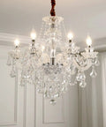 Six Light Crystal Chandelier With K9 Clear Crystals, Modern Ceiling Pendant Lighting Fixture For Dining Room, turned on