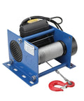 Top Tier Micro Electric Hoist Winch With Powerful 110V Motor For Garage And Factory Heavy Lifting Tasks That Handle The Toughest Jobs Around Town With Ease, showing blue body and steel cable.