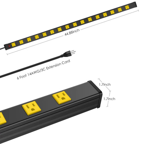 Heavy Duty Metal Power Strip With 16 Widely Spaced Outlets For Easy Access In Garage Or Workshop 6 Foot Cord 15 Amp 125 Volt 1875 Watt
