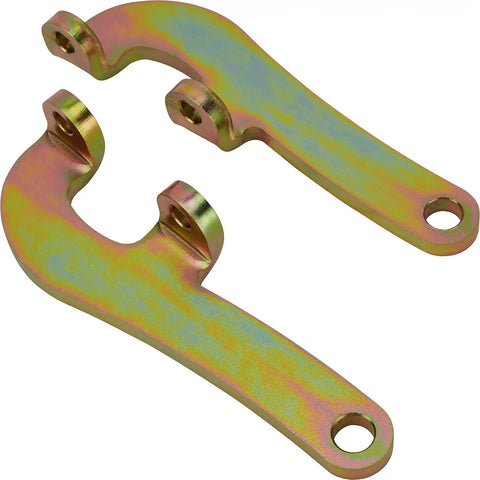 Chevy Spindle Flat Tie Rod Steering Arms Pair With Plain Steel Finish For 1949 To 1954 Chevy Passenger Car Spindles Five Eighth Inch Rod End Hole Old School Style showing two steel arms